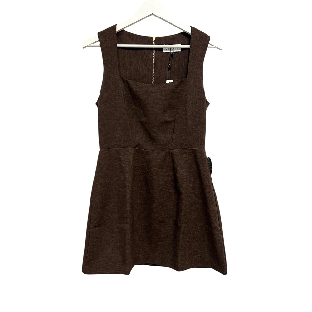 Closet London Dress Womens 6 Brown Square Neck‎ Mini Fit & Flare Back Zip